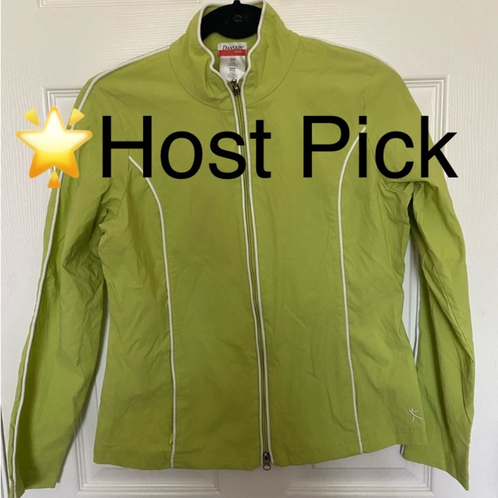 🌟Vintage Danskin Small 4/6 Jacket Chartreuse Green with White piping